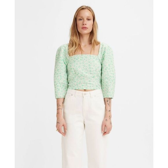 Levi's Tops - Levi's Women's Yvie Puff 3/4 Sleeve Cropped Blouse - Electric Green Floral